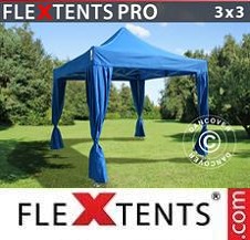 Eventtält FleXtents PRO 3x3m Blå, inkl. 4 dekorativa gardiner