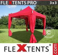 Eventtält FleXtents PRO 3x3m Röd, inkl. 4 dekorativa gardiner